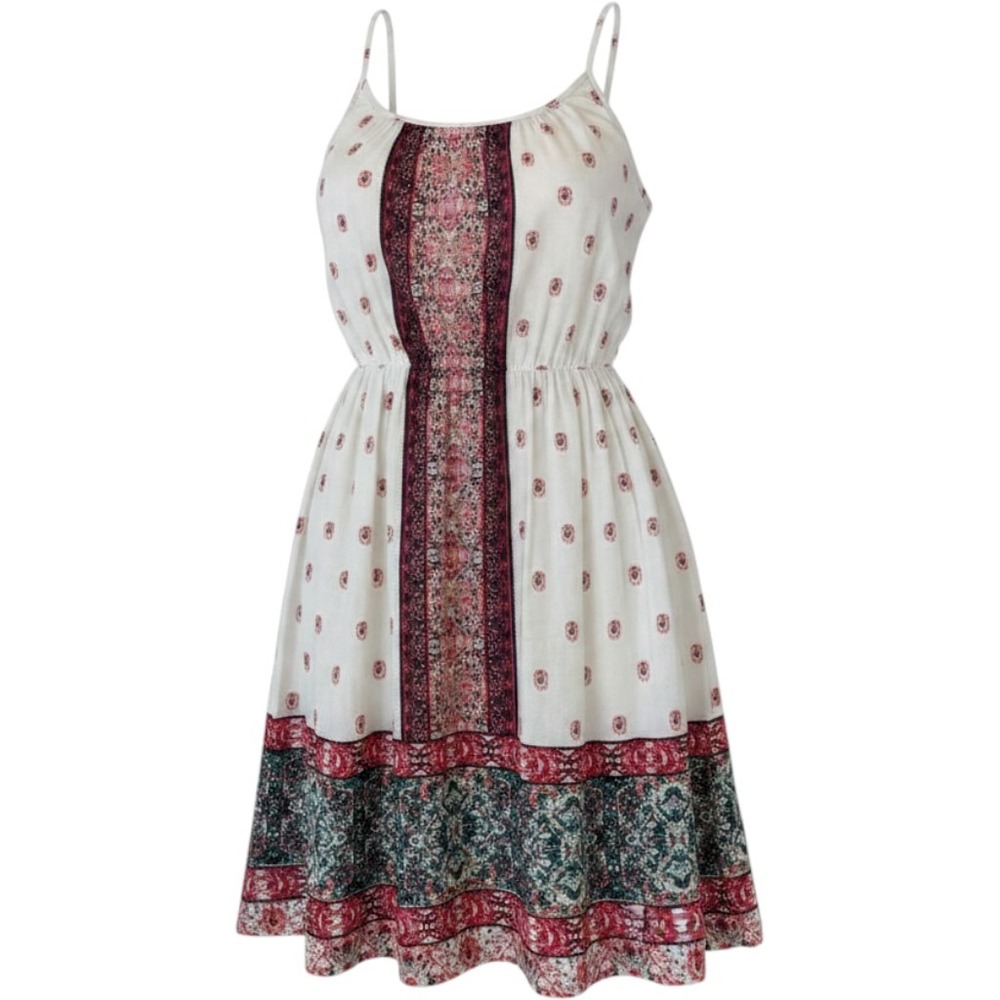 VERO MODA sun dress women medium white boho paisley print mini spaghetti strap